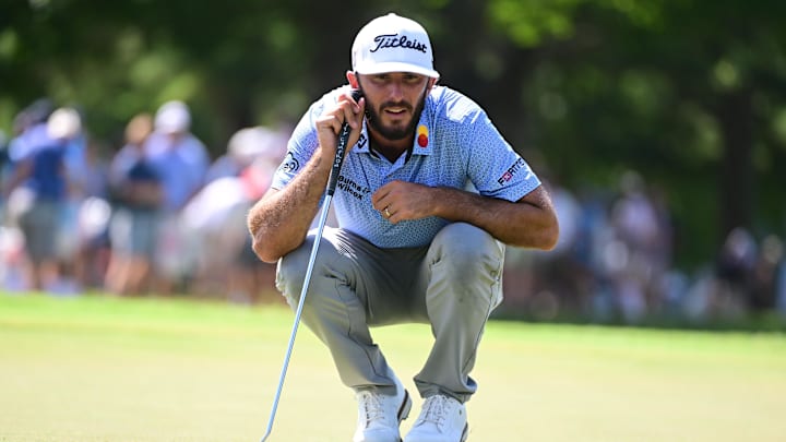 Aug 27, 2022; Atlanta, Georgia, USA; Max Homa reads the 1st green during the third round of the TOUR