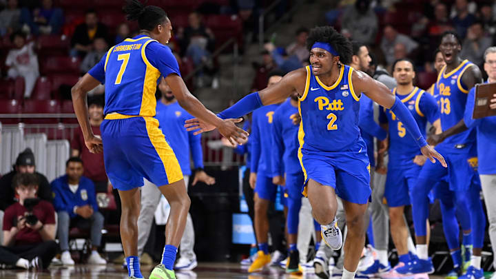 Mar 2, 2024; Chestnut Hill, Massachusetts, USA; Pittsburgh Panthers forward Blake Hinson (2) and