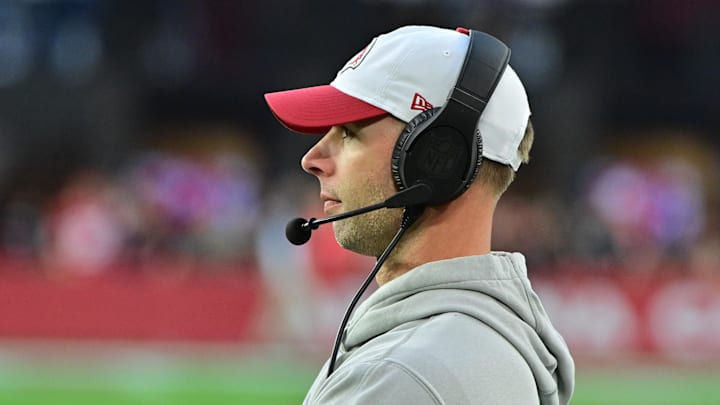 Jan 5, 2025; Glendale, Arizona, USA;  Arizona Cardinals head coach Jonathan Gannon looks on in the second half against the Arizona Cardinals at State Farm Stadium. Mandatory Credit: Matt Kartozian-Imagn Images