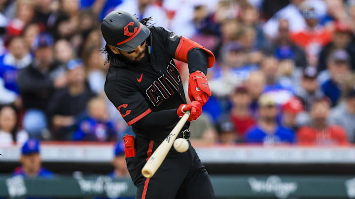 Cincinnati Reds outfielder Connor Joe (17) hits a single