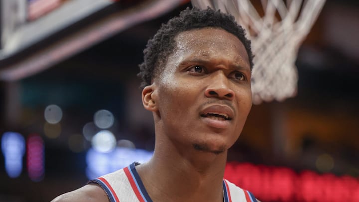 Feb 11, 2026; Houston, Texas, USA; Los Angeles Clippers guard Bennedict Mathurin (9) reacts to no call while playing against the Houston Rockets in the second quarter at Toyota Center. Mandatory Credit: Thomas Shea-Imagn Images