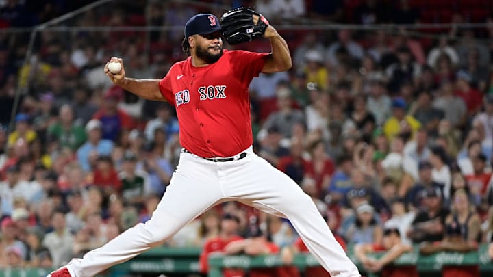 Jul 5, 2023; Boston, Massachusetts, USA; Boston Red Sox relief pitcher Kenley Jansen (74) pitches