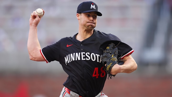 Minnesota Twins starting pitcher Justin Topa throws against the Atlanta Braves in the first inning at Truist Park in Atlanta on April 19, 2025.
