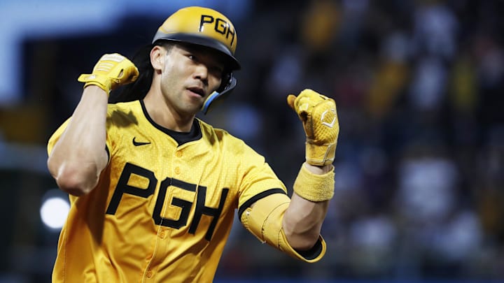 Pittsburgh Pirates first baseman Connor Joe (2) gestures as he circles the bases on a solo home run against the Minnesota Twins during the eighth inning at PNC Park. Pittsburgh Pirates first baseman Connor Joe (2) gestures as he circles the bases on a solo home run against the Minnesota Twins during the eighth inning at PNC Park.