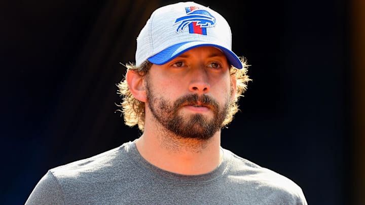 Buffalo Bills quarterback Davis Webb walks to the field prior to the game against the Green Bay Packers.