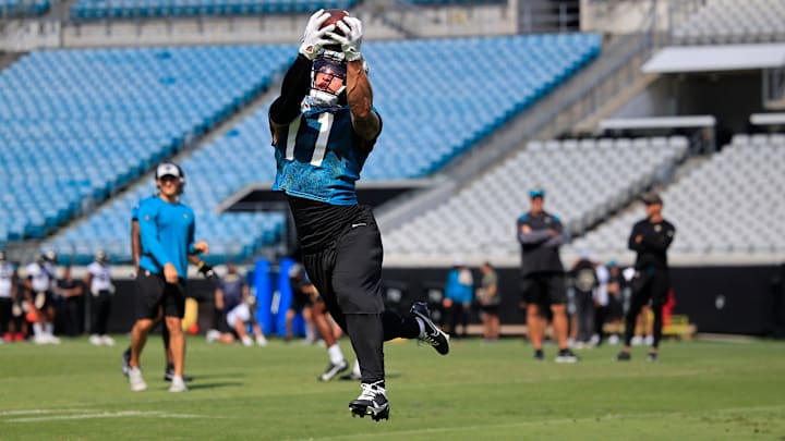 Jacksonville Jaguars wide receiver Parker Washington (11) catches a pass.
