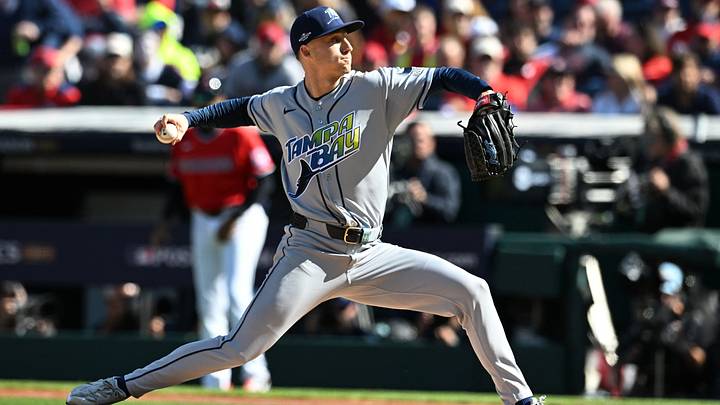 Oct 15, 2026; Cleveland, Ohio, USA; Tampa Bay Rays pitcher Griffin Jax (22) throws a pitch against the Cleveland Guardians during the first inning in game three of the ALCS for the 2026 MLB Playoffs at Progressive Field. Mandatory Credit: Ken Blaze-Imagn Images Oct 15, 2026; Cleveland, Ohio, USA; Tampa Bay Rays pitcher Griffin Jax (22) throws a pitch against the Cleveland Guardians during the first inning in game three of the ALCS for the 2026 MLB Playoffs at Progressive Field. Mandatory Credit: Ken Blaze-Imagn Images