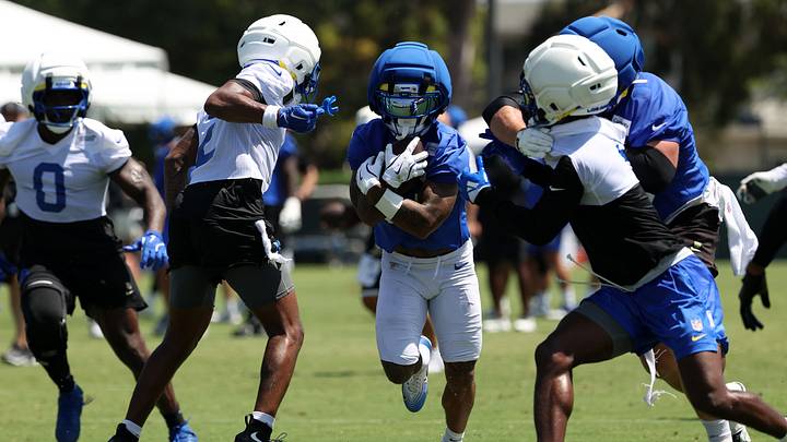 Jul 29, 2026; Los Angeles, CA, USA; Los Angeles Rams running back Kyren Williams (23) runs with the ball during training camp at Loyola Marymount University. Mandatory Credit: Kiyoshi Mio-Imagn Images Jul 29, 2026; Los Angeles, CA, USA; Los Angeles Rams running back Kyren Williams (23) runs with the ball during training camp at Loyola Marymount University. Mandatory Credit: Kiyoshi Mio-Imagn Images