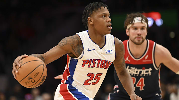 Jan 15, 2024; Washington, District of Columbia, USA;  Detroit Pistons guard Marcus Sasser (25) makes
