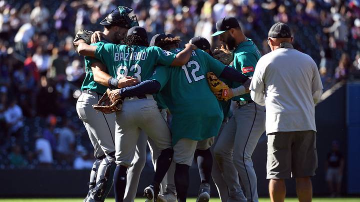 Sep 20, 2026; Denver, Colorado, USA; Seattle Mariners players celebrate after a win against the Colorado Rockies at Coors Field. Mandatory Credit: Christopher Hanewinckel-Imagn Images Sep 20, 2026; Denver, Colorado, USA; Seattle Mariners players celebrate after a win against the Colorado Rockies at Coors Field. Mandatory Credit: Christopher Hanewinckel-Imagn Images