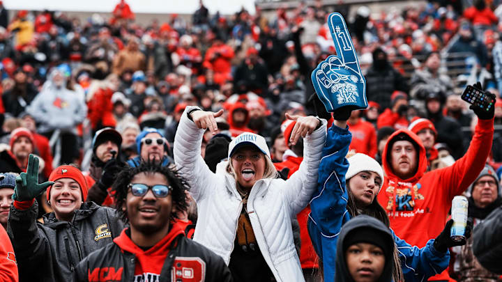 Fans at the UofL-UK rivalry game Saturday, November 29, 2025 in Louisville, Kentucky at L&N Federal Credit Union Stadium.