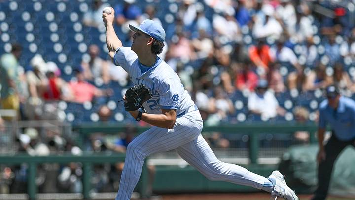 Jun 14, 2024; Omaha, NE, USA; North Carolina Tar Heels starting pitcher Jason DeCaro (29) throws against the Virginia Cavaliers during the first inning at Charles Schwab Filed Omaha. Mandatory Credit: Steven Branscombe-Imagn Images Jun 14, 2024; Omaha, NE, USA; North Carolina Tar Heels starting pitcher Jason DeCaro (29) throws against the Virginia Cavaliers during the first inning at Charles Schwab Filed Omaha. Mandatory Credit: Steven Branscombe-Imagn Images