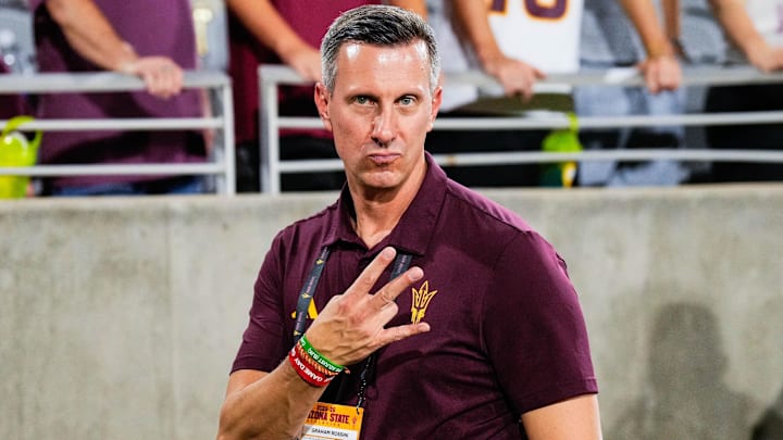 Sep 13, 2025; Tempe, Arizona, USA;  Arizona State Sun Devil Athletic Director Graham Rossini during a game against Texas State Bobcats at Mountain America Stadium. Mandatory Credit: Arianna Grainey-Imagn Images