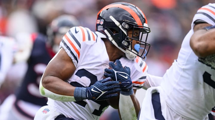 Chicago Bears running back Khalil Herbert has more rushing yards after contact this season than teammate David Montgomery has total rushing yards.