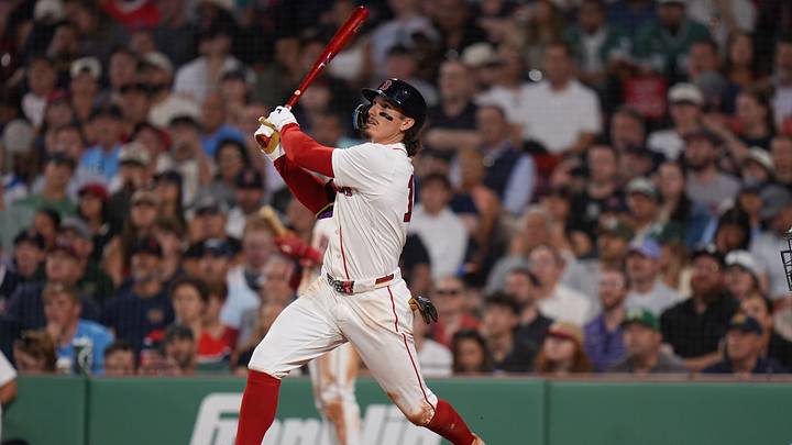 Jun 25, 2026; Boston, Massachusetts, USA; Boston Red Sox left fielder Jarren Duran (16) hits a sacrifice fly to drive in a run against the Boston Red Sox in the fifth inning at Fenway Park. Mandatory Credit: David Butler II-Imagn Images Jun 25, 2026; Boston, Massachusetts, USA; Boston Red Sox left fielder Jarren Duran (16) hits a sacrifice fly to drive in a run against the Boston Red Sox in the fifth inning at Fenway Park. Mandatory Credit: David Butler II-Imagn Images