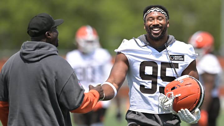 Cleveland Browns defensive end Myles Garrett (95) during minicamp at CrossCountry Mortgage Campus. Cleveland Browns defensive end Myles Garrett (95) during minicamp at CrossCountry Mortgage Campus.