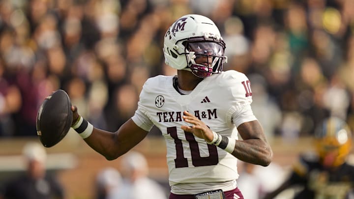 Texas A&M Aggies quarterback Marcel Reed throws a pass during the first half against the Missouri Tigers at Faurot Field at Memorial Stadium.