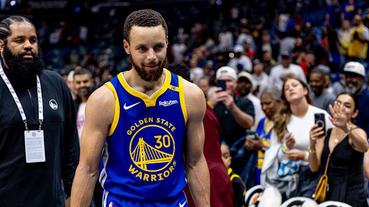 Mar 28, 2025; New Orleans, Louisiana, USA; Golden State Warriors guard Stephen Curry (30) after the game against the New Orleans Pelicans at Smoothie King Center. Mandatory Credit: Stephen Lew-Imagn Images Mar 28, 2025; New Orleans, Louisiana, USA; Golden State Warriors guard Stephen Curry (30) after the game against the New Orleans Pelicans at Smoothie King Center. Mandatory Credit: Stephen Lew-Imagn Images