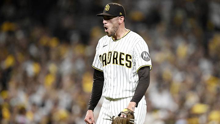 Oct 7, 2026; San Diego, California, USA; San Diego Padres pitcher Joe Musgrove (44) reacts after a strikeout to end the top of the eighth inning against the Milwaukee Brewers in game four of the NLDS for the 2026 MLB Playoffs at Petco Park. Mandatory Credit: Denis Poroy-Imagn Images Oct 7, 2026; San Diego, California, USA; San Diego Padres pitcher Joe Musgrove (44) reacts after a strikeout to end the top of the eighth inning against the Milwaukee Brewers in game four of the NLDS for the 2026 MLB Playoffs at Petco Park. Mandatory Credit: Denis Poroy-Imagn Images