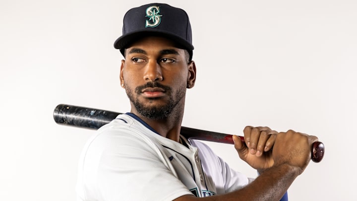 Seattle Mariners outfielder Lazaro Montes poses for a portrait during media day Feb. 20 at Peoria Sports Complex.