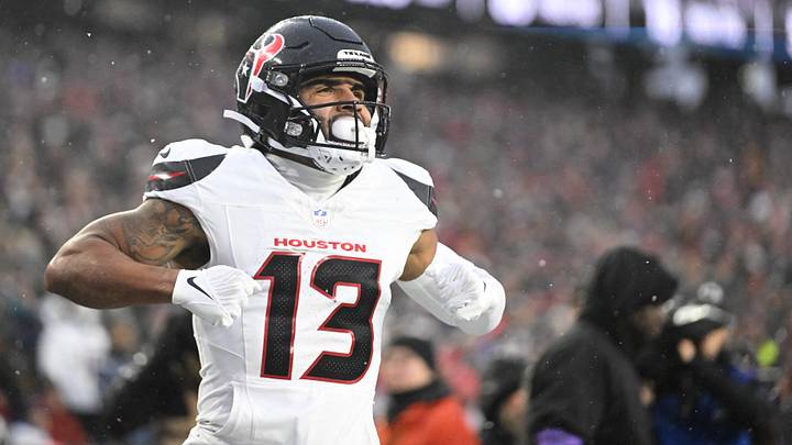 Jan 18, 2026; Foxborough, MA, USA; Houston Texans wide receiver Christian Kirk (13) celebrates a touchdown in the second quarter against the New England Patriots in an AFC Divisional Round game at Gillette Stadium. Mandatory Credit: Brian Fluharty-Imagn Images Jan 18, 2026; Foxborough, MA, USA; Houston Texans wide receiver Christian Kirk (13) celebrates a touchdown in the second quarter against the New England Patriots in an AFC Divisional Round game at Gillette Stadium. Mandatory Credit: Brian Fluharty-Imagn Images