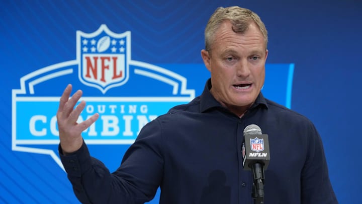 Feb 27, 2025; Indianapolis, IN, USA; San Francisco 49ers general manager John Lynch speaks during the 2025 NFL Scouting Combine at the Indiana Convention Center. Mandatory Credit: Kirby Lee-Imagn Images Feb 27, 2025; Indianapolis, IN, USA; San Francisco 49ers general manager John Lynch speaks during the 2025 NFL Scouting Combine at the Indiana Convention Center. Mandatory Credit: Kirby Lee-Imagn Images