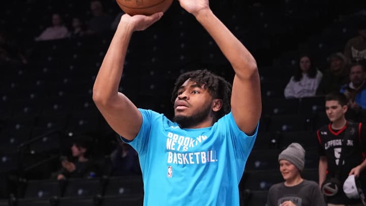 Apr 6, 2024; Brooklyn, New York, USA; Brooklyn Nets shooting guard Cam Thomas (24) warms up prior to the game against the Detroit Pistons at Barclays Center. Mandatory Credit: Gregory Fisher-USA TODAY Sports Apr 6, 2024; Brooklyn, New York, USA; Brooklyn Nets shooting guard Cam Thomas (24) warms up prior to the game against the Detroit Pistons at Barclays Center. Mandatory Credit: Gregory Fisher-USA TODAY Sports