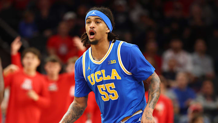 Dec 14, 2024; Phoenix, Arizona, USA; UCLA Bruins guard Skyy Clark (55) against the Arizona Wildcats at Footprint Center. Mandatory Credit: Mark J. Rebilas-Imagn Images Dec 14, 2024; Phoenix, Arizona, USA; UCLA Bruins guard Skyy Clark (55) against the Arizona Wildcats at Footprint Center. Mandatory Credit: Mark J. Rebilas-Imagn Images
