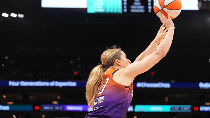 Sep 19, 2025; Phoenix, Arizona, USA; Phoenix Mercury guard Sami Whitcomb (33) shoots against the New York Liberty during the second half of game three of round one for the 2025 WNBA Playoffs at PHX Arena. Mandatory Credit: Joe Camporeale-Imagn Images