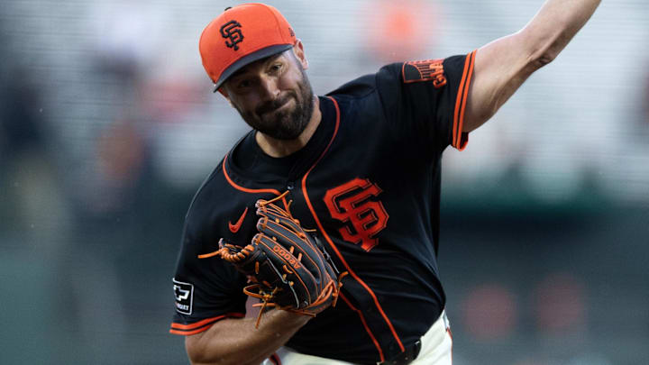 Mar 24, 2025; San Francisco, California, USA; San Francisco Giants starting pitcher Robbie Ray (38) delivers a pitch against the Detroit Tigers during the first inning at Oracle Park. Mar 24, 2025; San Francisco, California, USA; San Francisco Giants starting pitcher Robbie Ray (38) delivers a pitch against the Detroit Tigers during the first inning at Oracle Park.