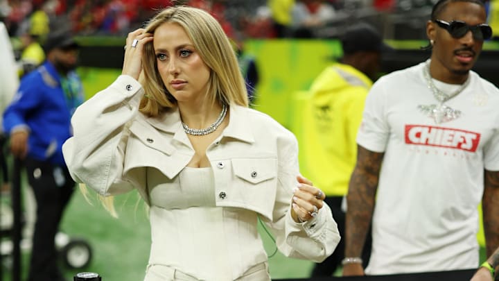 Brittany Mahomes before Super Bowl LIX between the Philadelphia Eagles and the Kansas City Chiefs at Caesars Superdome.