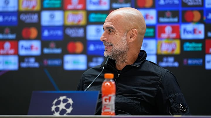 Pep Guardiola auf der CL-Pressekonferenz Pep Guardiola auf der CL-Pressekonferenz