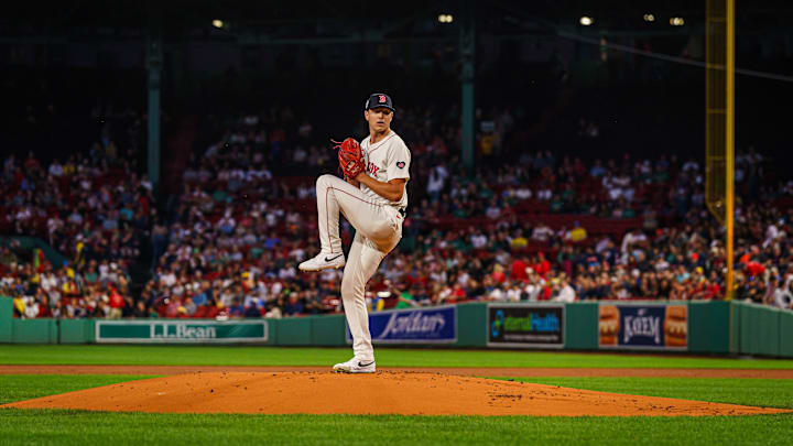 Sep 11, 2024; Boston, Massachusetts, USA; Boston Red Sox starting pitcher Nick Pivetta (37) throws a pitch against the Baltimore Orioles in the first inning at Fenway Park. Mandatory Credit: David Butler II-Imagn Images