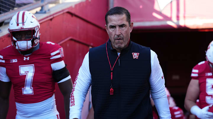 Oct 11, 2025; Madison, Wisconsin, USA; Wisconsin Badgers head coach Luke Fickell leads his team out of the tunnel at Camp Randall Stadium.