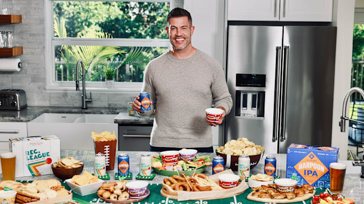 Jesse Palmer partners with Heluva Good! Dip to celebrate the launch of the limited-edition French Onion Amber Ale made in partnership with Harpoon Brewery. Credit: Heluva Good! / Dustin Downing