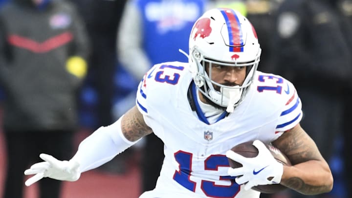 Nov 16, 2025; Orchard Park, New York, USA;  Buffalo Bills wide receiver Gabe Davis (13) runs the ball against the Tampa Bay Buccaneers