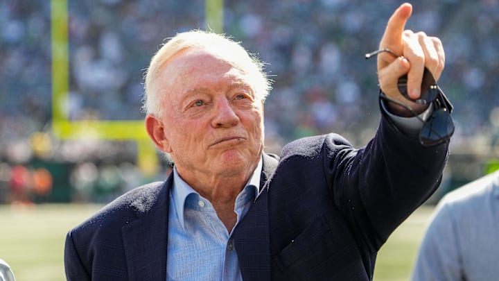 Dallas Cowboys Owner, President and general manager Jerry Jones stands on the field prior to a game against the New York Jets. Dallas Cowboys Owner, President and general manager Jerry Jones stands on the field prior to a game against the New York Jets.