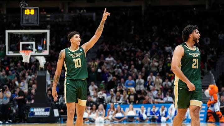 Mar 21, 2025; Seattle, WA, USA; Colorado State Rams guard Nique Clifford (10) celebrates after defeating Memphis Tigers at Climate Pledge Arena. Mandatory Credit: Stephen Brashear-Imagn Images Mar 21, 2025; Seattle, WA, USA; Colorado State Rams guard Nique Clifford (10) celebrates after defeating Memphis Tigers at Climate Pledge Arena. Mandatory Credit: Stephen Brashear-Imagn Images