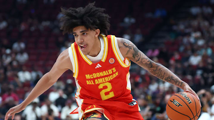 Mar 31, 2026; Glendale, AZ, USA; Taylen Kinney (2) during the McDonalds All American Boys Game at Desert Diamond Arena. Mandatory Credit: Mark J. Rebilas-Imagn Images