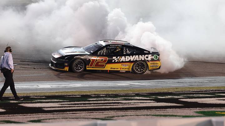 Jun 16, 2024; Newton, Iowa, USA; NASCAR Cup Series driver Ryan Blaney (12) wins the Iowa Corn 350 at Iowa Speedway. Mandatory Credit: Reese Strickland-USA TODAY Sports Jun 16, 2024; Newton, Iowa, USA; NASCAR Cup Series driver Ryan Blaney (12) wins the Iowa Corn 350 at Iowa Speedway. Mandatory Credit: Reese Strickland-USA TODAY Sports