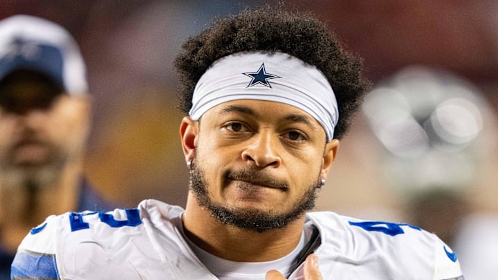 October 8, 2023; Santa Clara, California, USA; Dallas Cowboys running back Deuce Vaughn (42) after the game against the San Francisco 49ers at Levi's Stadium. Mandatory Credit: Kyle Terada-Imagn Images