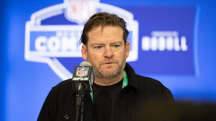 Seattle Seahawks general manager John Schneider talks to the media at the 2024 NFL Combine.
