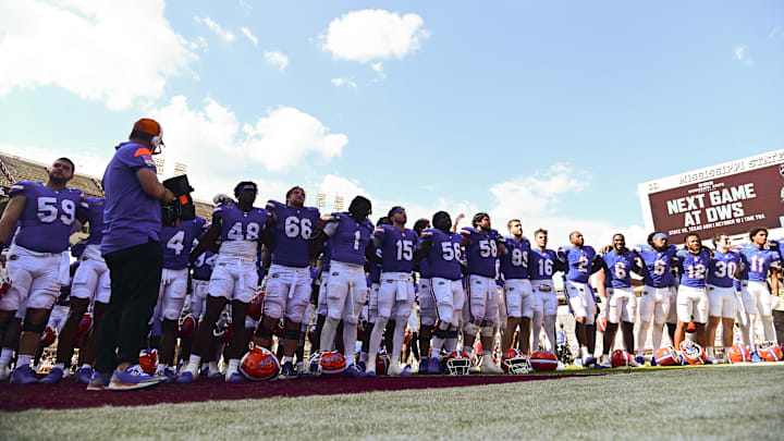 Sep 21, 2024; Starkville, Mississippi, USA; Florida Gators players sing after a game against the Mississippi State Bulldogs at Davis Wade Stadium at Scott Field. Mandatory Credit: Matt Bush-Imagn Images