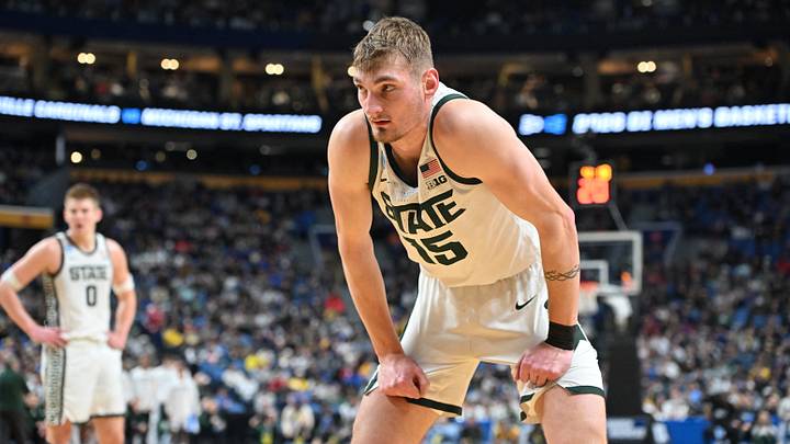 Mar 21, 2026; Buffalo, NY, USA; Michigan State Spartans center Carson Cooper (15) looks on during the first half against the Louisville Cardinals during a second round game of the men's 2026 NCAA Tournament at Keybank Center. Mandatory Credit: Mark Konezny-Imagn Images Mar 21, 2026; Buffalo, NY, USA; Michigan State Spartans center Carson Cooper (15) looks on during the first half against the Louisville Cardinals during a second round game of the men's 2026 NCAA Tournament at Keybank Center. Mandatory Credit: Mark Konezny-Imagn Images