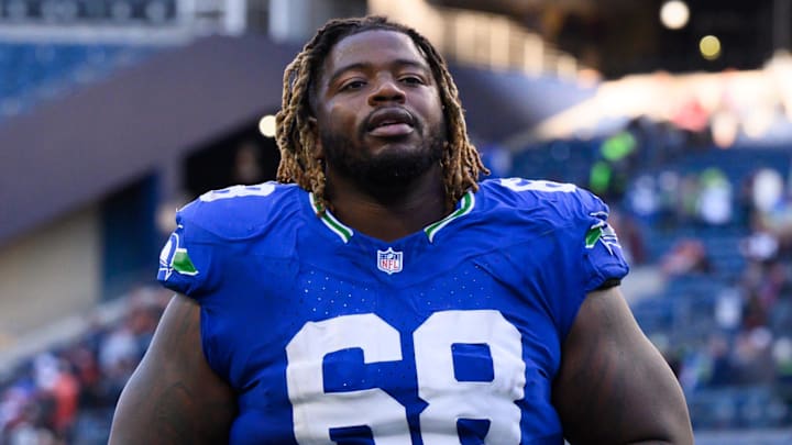 Oct 29, 2023; Seattle, Washington, USA; Seattle Seahawks guard Damien Lewis (68) after the game against the Cleveland Browns at Lumen Field. Oct 29, 2023; Seattle, Washington, USA; Seattle Seahawks guard Damien Lewis (68) after the game against the Cleveland Browns at Lumen Field.