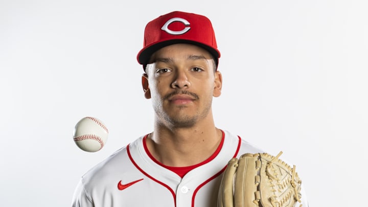 Feb 18, 2025; Goodyear, AZ, USA; Cincinnati Reds pitcher Chase Burns poses for a portrait during Media Day at the Cincinnati Reds Development Complex. Mandatory Credit: Mark J. Rebilas-Imagn Images Feb 18, 2025; Goodyear, AZ, USA; Cincinnati Reds pitcher Chase Burns poses for a portrait during Media Day at the Cincinnati Reds Development Complex. Mandatory Credit: Mark J. Rebilas-Imagn Images