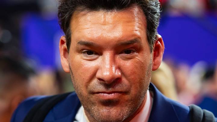 NFL on CBS announcer Tony Romo during the Kansas City Chiefs game against the San Francisco 49ers in Super Bowl LVIII 