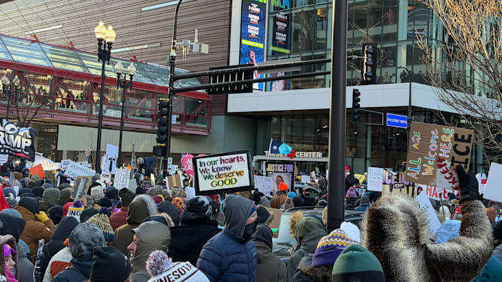 Protesters gathered at Target Center in Minneapolis on Friday, January 23. 