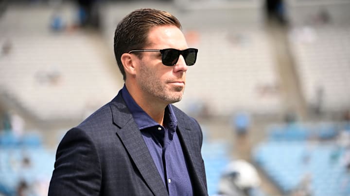 Oct 5, 2025; Charlotte, North Carolina, USA; Carolina Panthers general manager Dan Morgan on the field before the gsme at Bank of America Stadium. Mandatory Credit: Bob Donnan-Imagn Images Oct 5, 2025; Charlotte, North Carolina, USA; Carolina Panthers general manager Dan Morgan on the field before the gsme at Bank of America Stadium. Mandatory Credit: Bob Donnan-Imagn Images