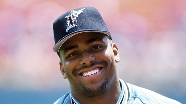 1997, Miami, FL, USA; FILE PHOTO; Florida Marlins third baseman Bobby Bonilla at Dolphin Stadium during the 1997 season. Mandatory Credit: RVR Photos-Imagn Images
